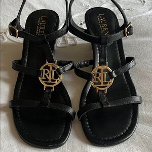 Lauren Ralph Lauren Black Sandals with Gold Accents
